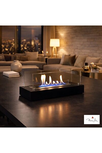Flame Art Concept Cam Korumalı Masaüstü Bioethanol Şömine Gerçek Alevli Etano...