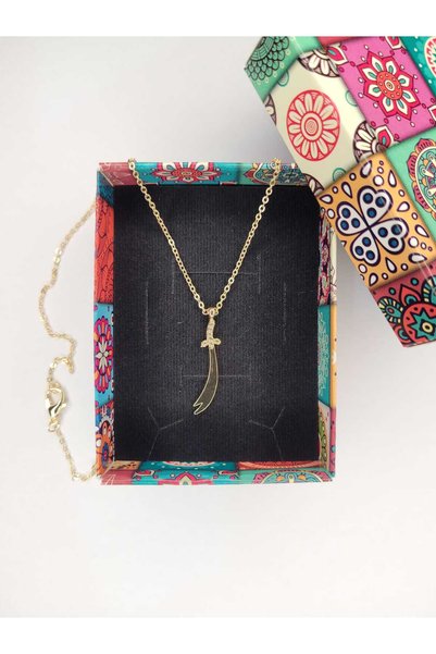 ÖZÇTAKI Steel - Zircon Stone - Zülfikar - Gold Color Women's Necklace