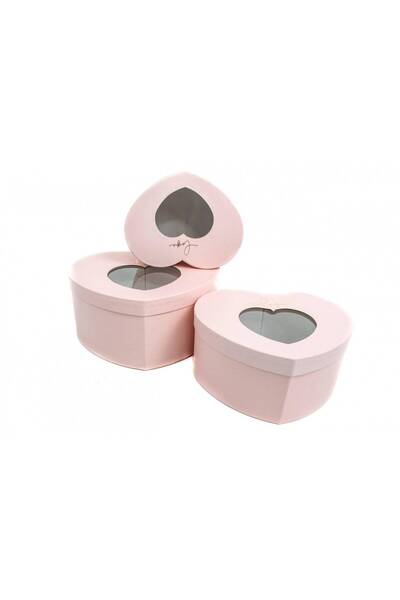 OEM Cutii Din Carton Inima Cu Fereastra Roz 3/Set