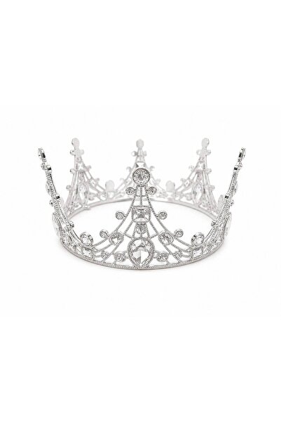 OEM Silver high crown tiara with central teardrop crystal