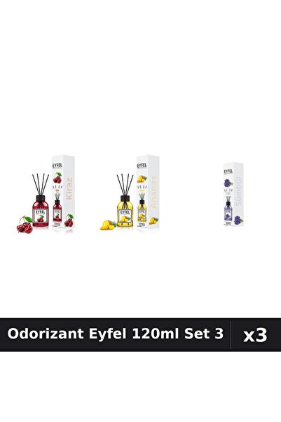 Eyfel Set 3 Odorizante Camera Betisoare 120ml - Cireșe, Ananas, Zambile