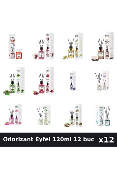 Eyfel Set 12 Odorizante Camera Betisoare 120ml - 12 Arome Asortate, Parfum In...
