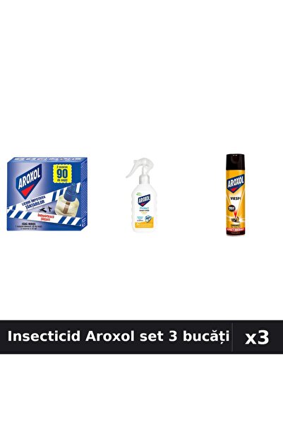 Aroxol Set 3 Insecticid - Aparat 45 Nopti, Loțiune 200ml, Spray 400ml - Prote...