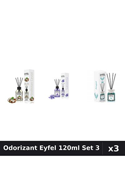 Eyfel Set 3 Odorizant Camera Betisoare 120ml - Angel, Lavanda, Nucă de Cocos