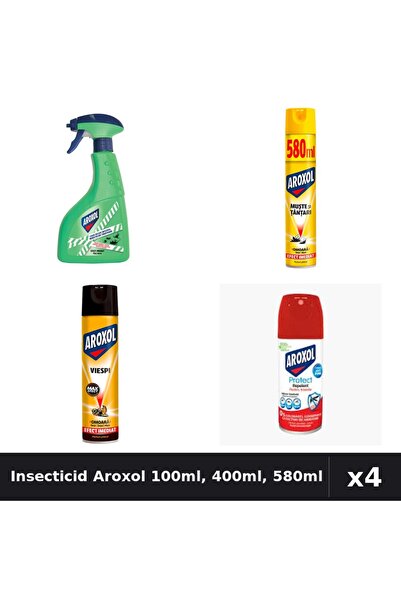 Aroxol Set 4 Spray Insecticid 100ml, 400ml, 580ml - Protecție Gandaci, Țânțar...