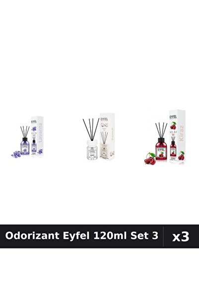 Eyfel Set 3 Odorizant Camera Betisoare 120ml - Lavanda, Bumbac, Cirese