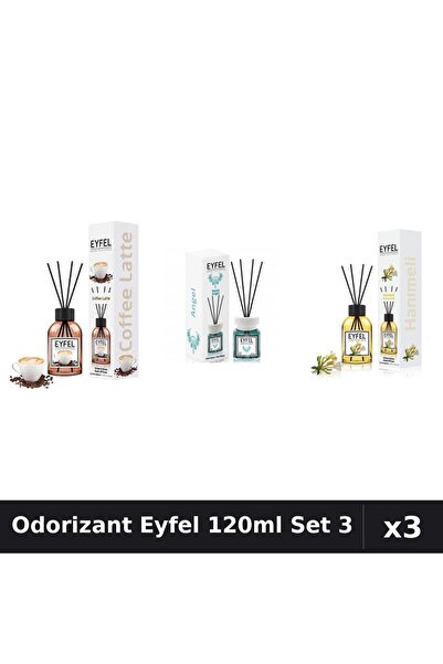 Eyfel Set 3 Odorizant Camera Betișoare 120ml - Angel, Cafea, Mâna Maicii