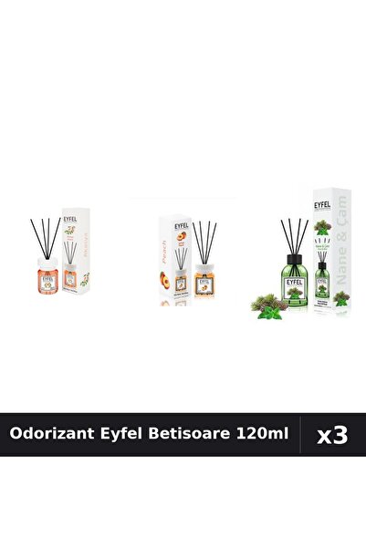 Eyfel Set 3 Odorizante Camera Betisoare 120ml - Acacia, Piersică, Pin Mentă