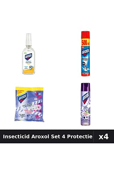 Aroxol Set 4 Insecticid - Loțiune 85ml, Spray 250ml, Spray 500ml, Spirale 20buc