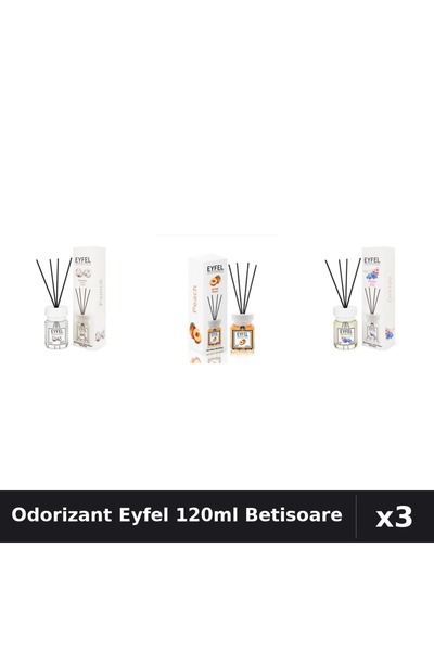 Eyfel Set 3 Odorizant Camera Betisoare 120ml - Bumbac, Piersică, Orhidee