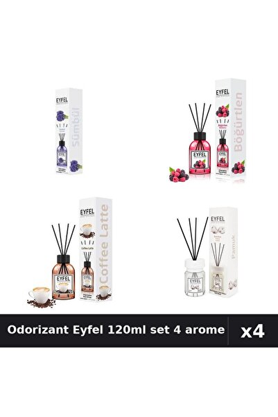 Eyfel Set 4 Odorizant Cameră Betisoare 120ml - Zambile, Cafea, Fructe Pădure,...