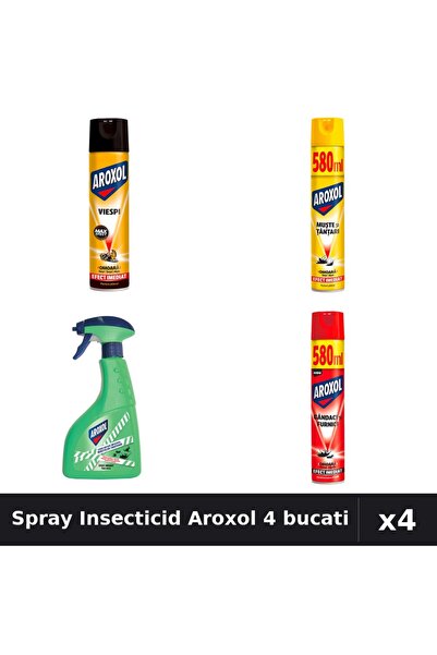 Aroxol Pachet 4 Spray Insecticid 400ml 580ml - Anti Gandaci, Tantari, Muste