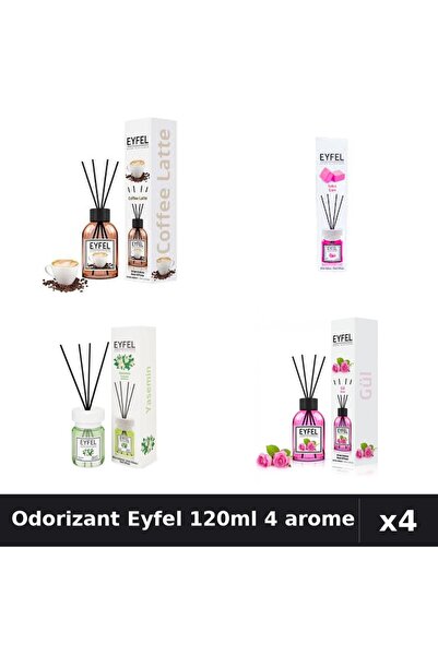 Eyfel Set 4 Odorizant Camera Betisoare 120ml - Cafea, Bubble Gum, Iasomie, Tr...
