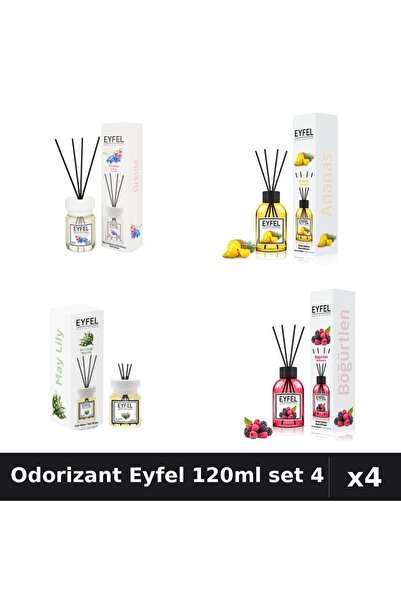 Eyfel Set 4 Odorizant Camera Betisoare 120ml - Orhidee, Ananas, Lacramioare, ...