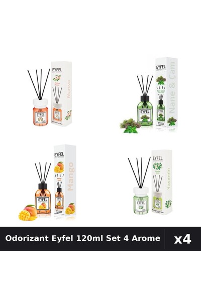 Eyfel Set 4 Odorizant Camera Betisoare 120ml - Acacia, Iasomie, Mango, Pin Menta