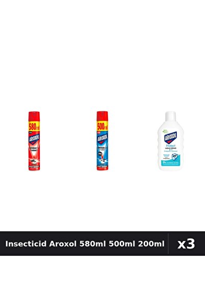 Aroxol Set 3 Spray Insecticid și Loțiune Repelent - 580ml, 500ml, 200ml - Ant...