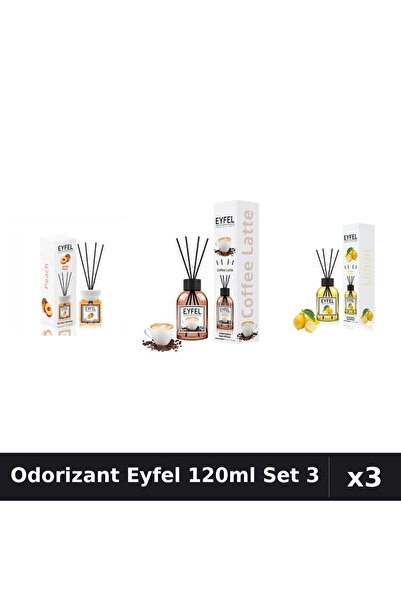 Eyfel Set 3 Odorizant Camera Betisoare 120ml - Piersică, Cafea, Lămâie