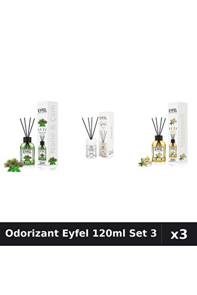 Eyfel Set 3 Odorizant Camera Betisoare 120ml - Pin Menta, Bumbac, Mana Maicii