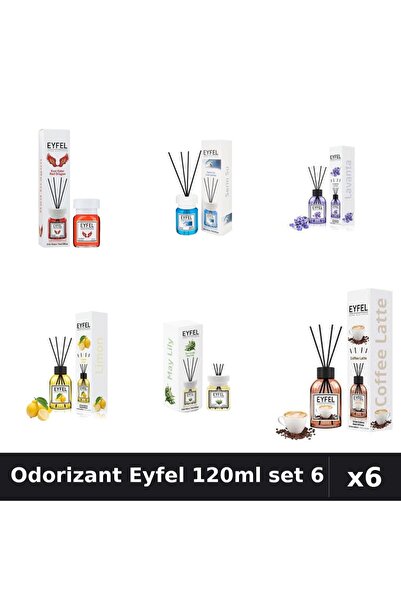 Eyfel Set 6 Odorizante Camera Betisoare 120ml - 6 Arome Asortate, Parfum Intens