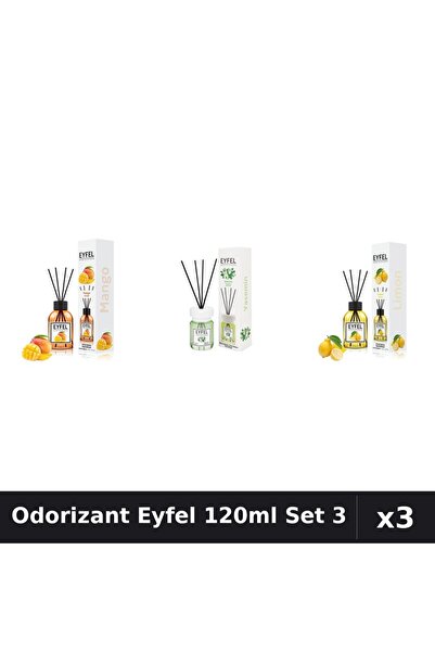 Eyfel Set 3 Odorizant Camera Betisoare 120ml - Mango, Iasomie, Lămâie