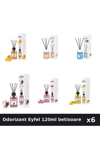 Eyfel Set 6 Odorizante Camera Betisoare - 6 Arome Asortate, 120ml Parfum