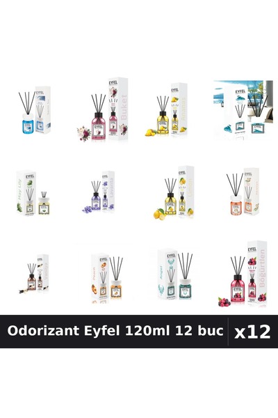 Eyfel Set 12 Odorizant Camera Betisoare 120ml - 12 Arome Asortate, Parfum Intens