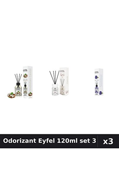 Eyfel Set 3 Odorizant Camera Betisoare 120ml - Nucă Cocos, Bumbac, Zambile