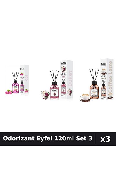 Eyfel Set 3 Odorizant Camera Betisoare 120ml - Trandafir, Bouquet, Cafea
