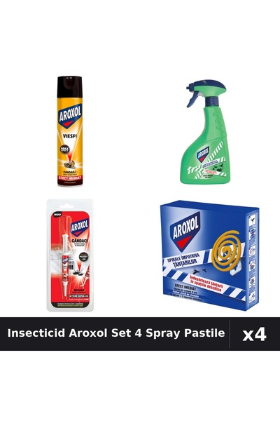 Aroxol Set 4 Insecticid - Spray 400ml, Pastile/Spirale 5g și 10buc - Protecți...