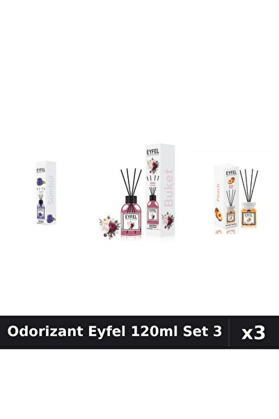 Eyfel Set 3 Odorizant Camera Betisoare 120ml - Zambile, Bouquet, Piersica