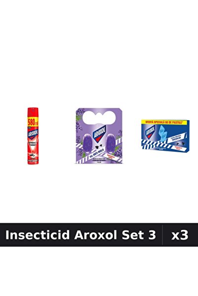 Aroxol Set 3 Insecticid - Spray 580ml, Pastile/Spirale 2+60 bucati - Protecti...