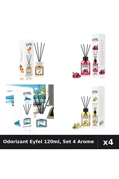 Eyfel Set 4 Odorizant Cameră cu Bețișoare 120ml - Piersică, Fructe Pădure, Ocean