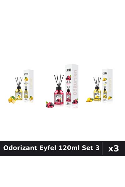 Eyfel Set 3 Odorizant Cameră Betișoare 120ml - Lămâie, Fructe de Pădure, Ananas