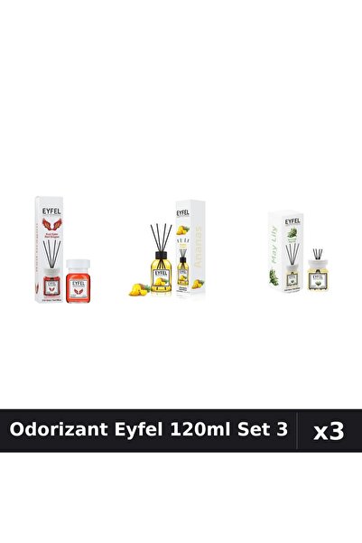 Eyfel Set 3 Odorizant Camera Betisoare 120ml - Red Dragon, Ananas, Lacramioare