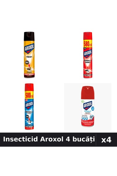 Aroxol Set 4 Spray Insecticid 100ml, 400ml, 500ml, 580ml - Protecție Casa