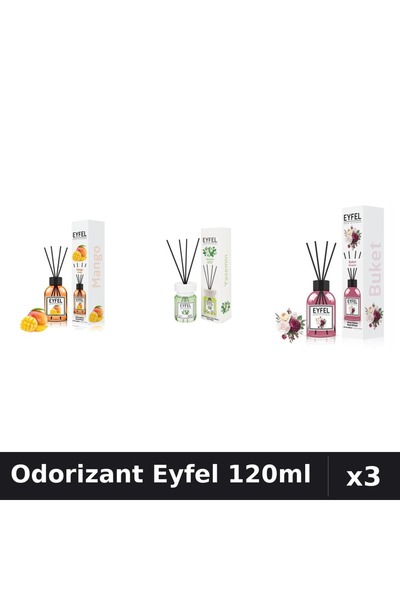 Eyfel Set 3 Odorizant Camera Betisoare 120ml - Mango, Iasomie, Bouquet