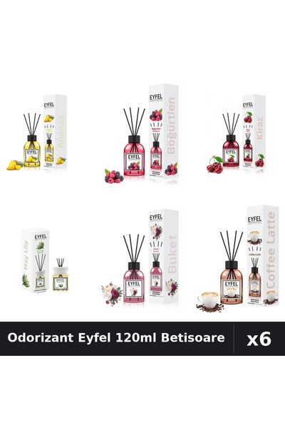Eyfel Set 6 Odorizante Camera Betisoare - 6 Arome Asortate, 120ml Parfum