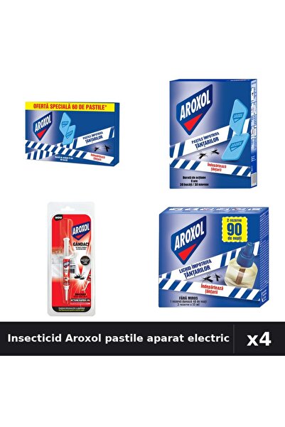 Aroxol Set 4 Insecticid - Pastile 60/30 buc, Aparat Electric 45 nopti - Anti-...