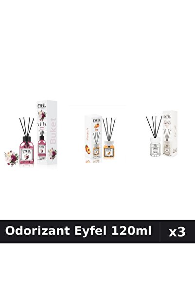 Eyfel Set 3 Odorizant Camera Betisoare 120ml - Bouquet, Piersică, Bumbac