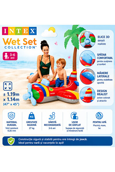 Intex Inflatable Children's Pool Cruiser Airplane Boat, 117 x 77 cm, Max. 27 ...