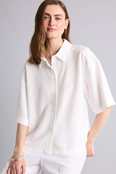 DeFacto Oversized Linen Short Sleeve Ecru Shirt F6377Ax26Hs