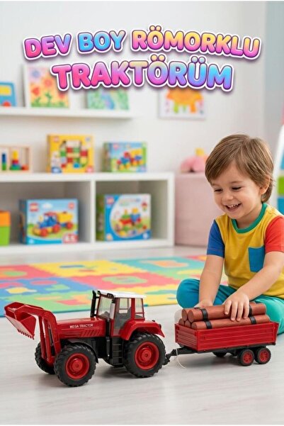Tıfıl Toys Dev Boy Oyuncak Traktör ve Tomruk Römorku Seti Dev Boy 80 cm Oyunc...