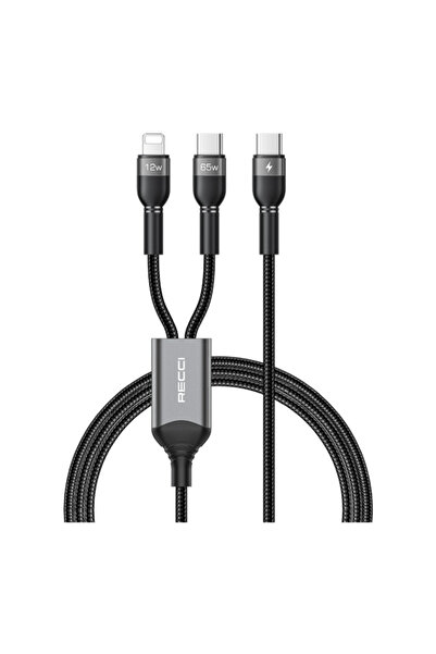 Recci RTC-T16 Cable 2-in-1 Type-C to USB-C & Lightning 1.2M - Black