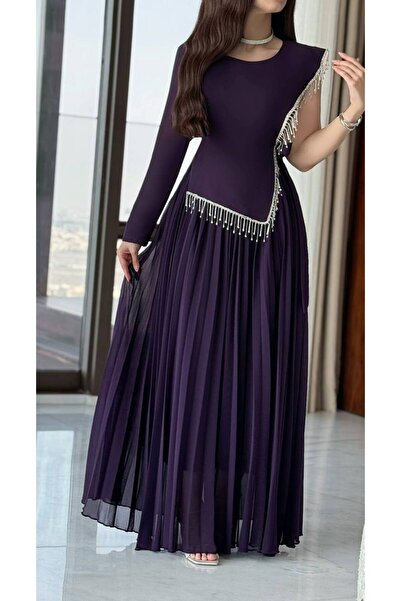 Generica Dark Purple Pleated Dress under the Bust.