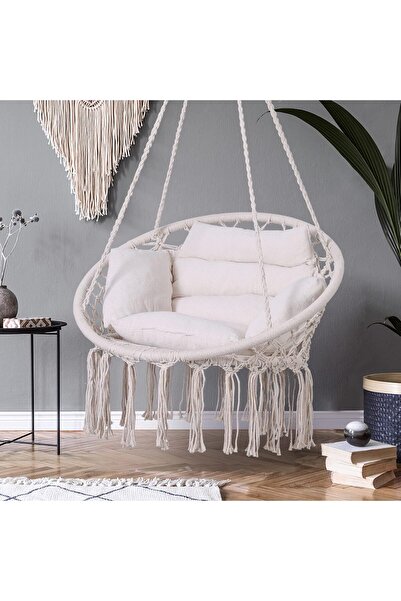 EMATTEIRO Scaun Suspendat Tip Hamac cu Perne Confortabile, Negru, Stil Boho, ...