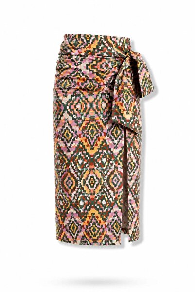 5in1Canpolat Colorful Self-Tied Patterned Skirt 03348
