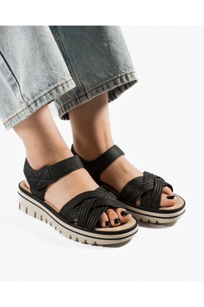 ALOGO Women's Black Sandals Made of Ecological Leather EMTT