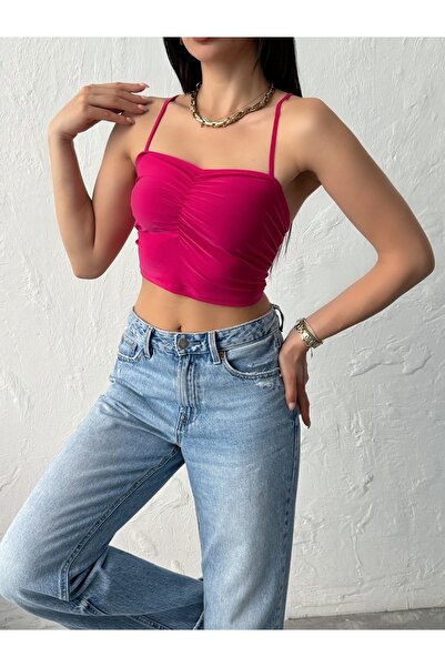 QUTTA Women's Fuchsia Strappy Sandy Crop Blouse
