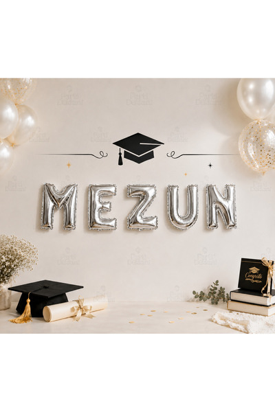 Parti Dükkanı Mezun Yazı Gümüş Folyo Harf Balon Seti 16 İnç 36 cm | Mezuniyet...