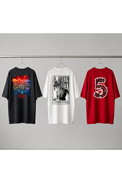 Grafftee Clothing Σετ 3 μπλουζών Stranger Things με ειδικό σχέδιο, τυπωμένο, ...